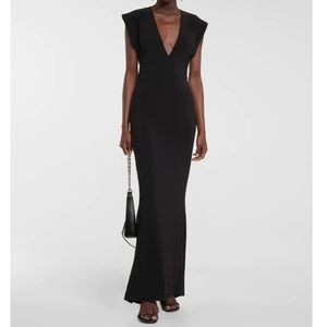 Norma Kamali Jersey V Neck Maxi Fishtail Dress